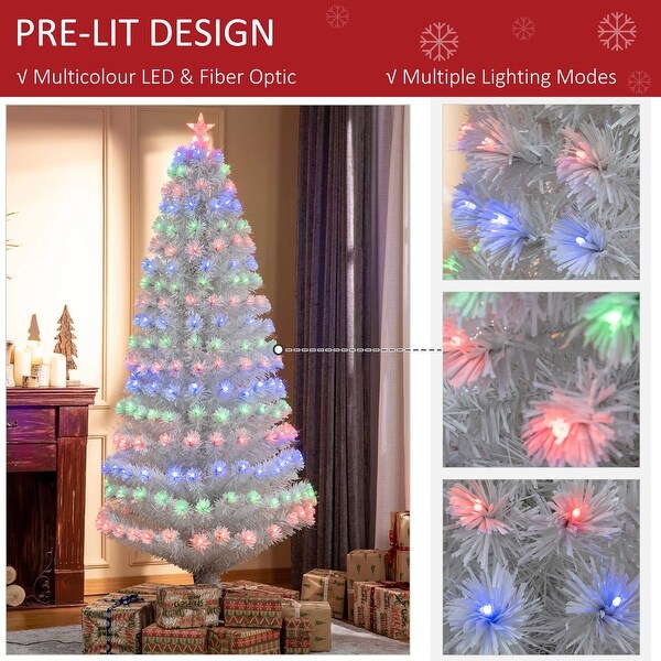 HOMCOM 7 ft. Prelit Christmas Tree with Stand，LED Christmas Tree with Lights