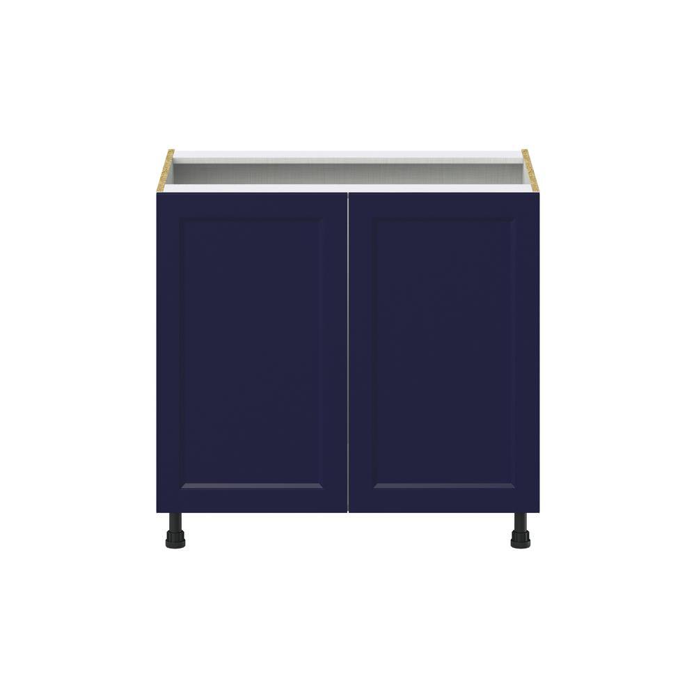 J COLLECTION Devon 36 in. W x 24 in. D x 34.5 in. H Painted Blue Shaker Assembled Sink Base Kitchen Cabinet withFull High Doors DSSB36FH-DV