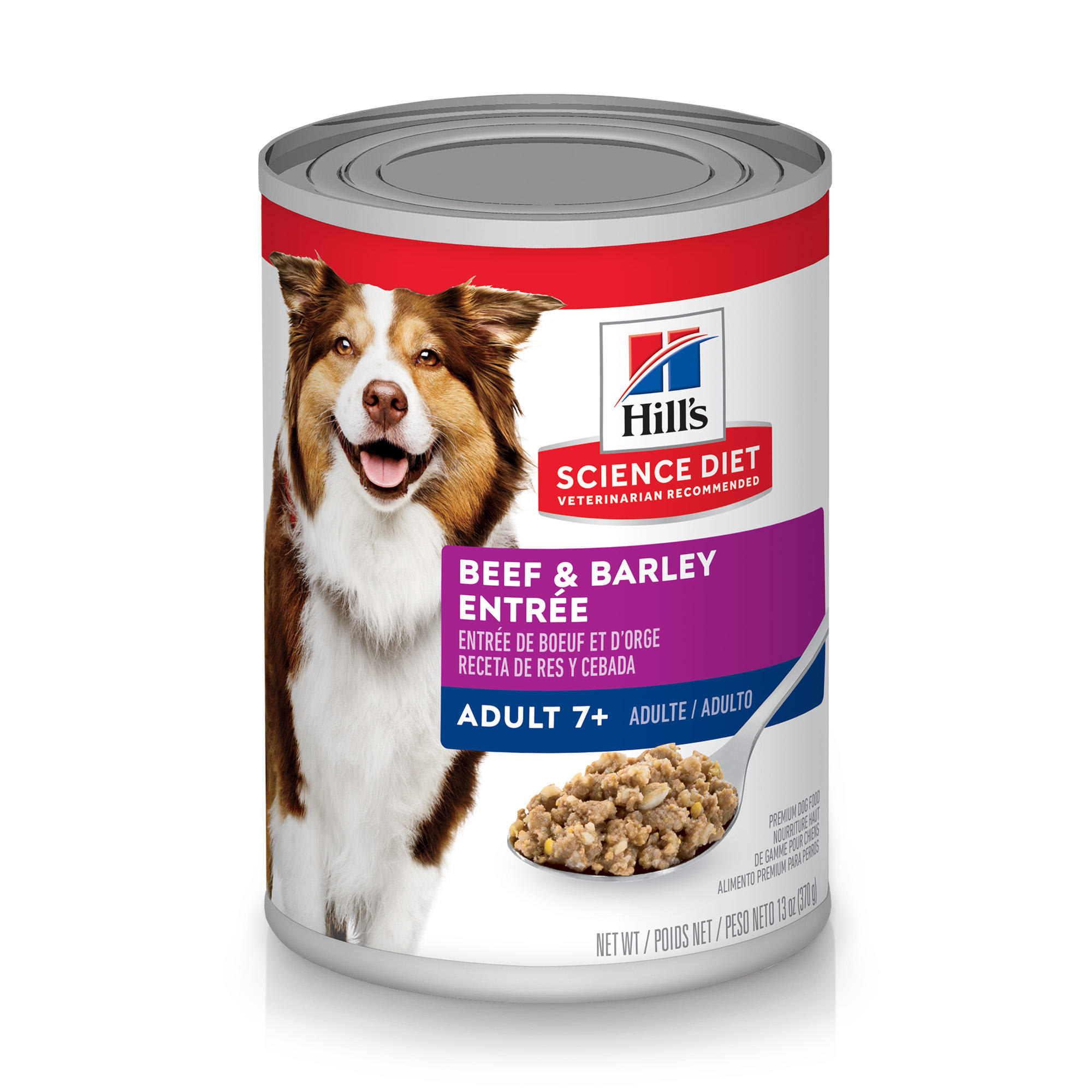 Hills Science Diet Adult 7+ Beef  Barley Entree Canned Dog Food， 13 oz.， Case of 12