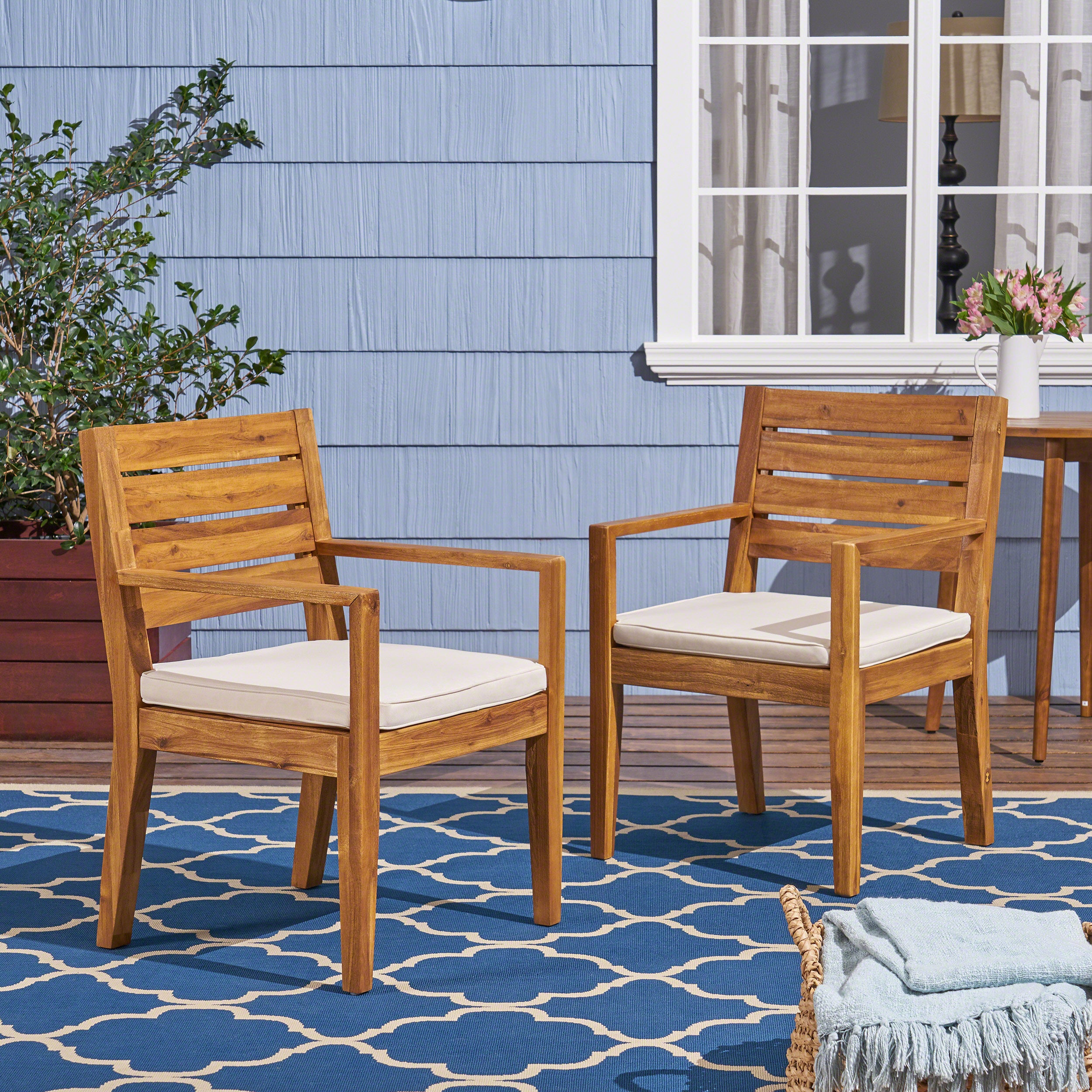 Eric Outdoor Acacia Wood Dining Chairs