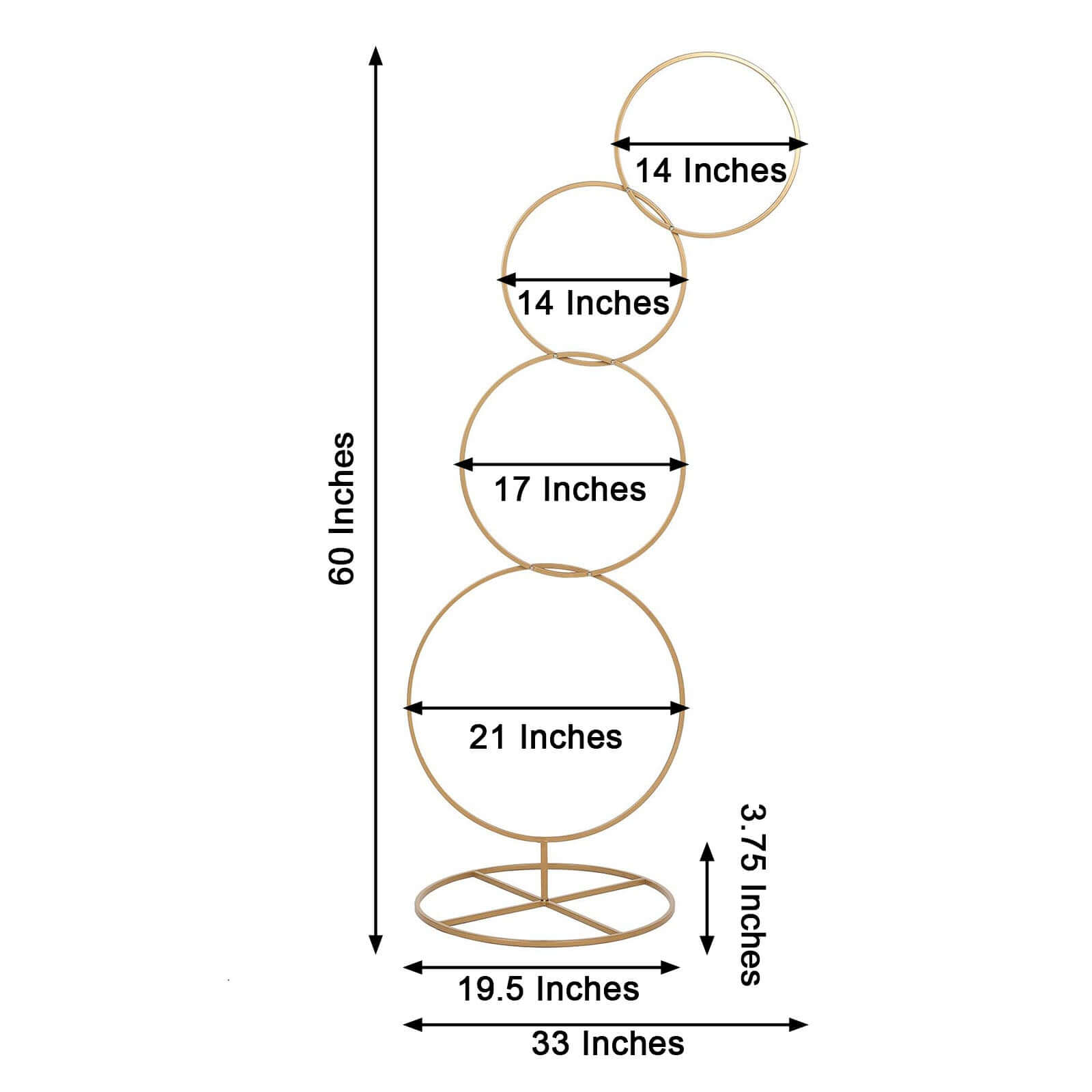4-Tiered Gold Hoop Pillar Flower Stand, Metal Wedding Arch Table Centerpiece - Hoop Wreath 5ft