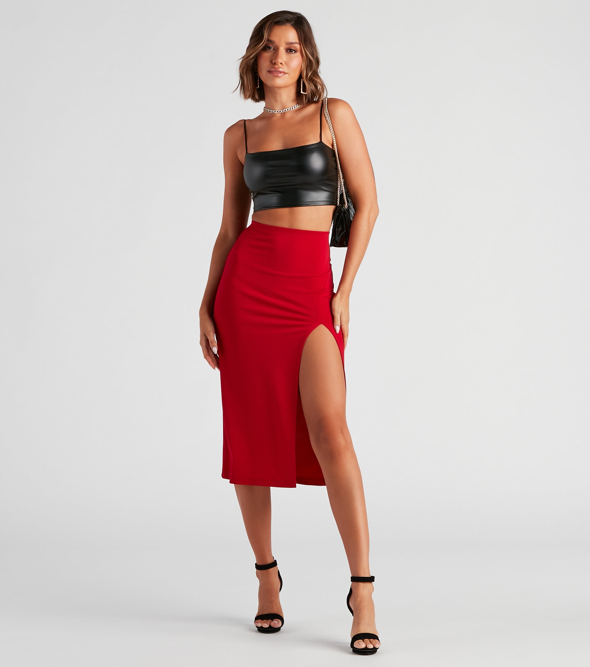 Set A Trend Crepe Slit Midi Skirt