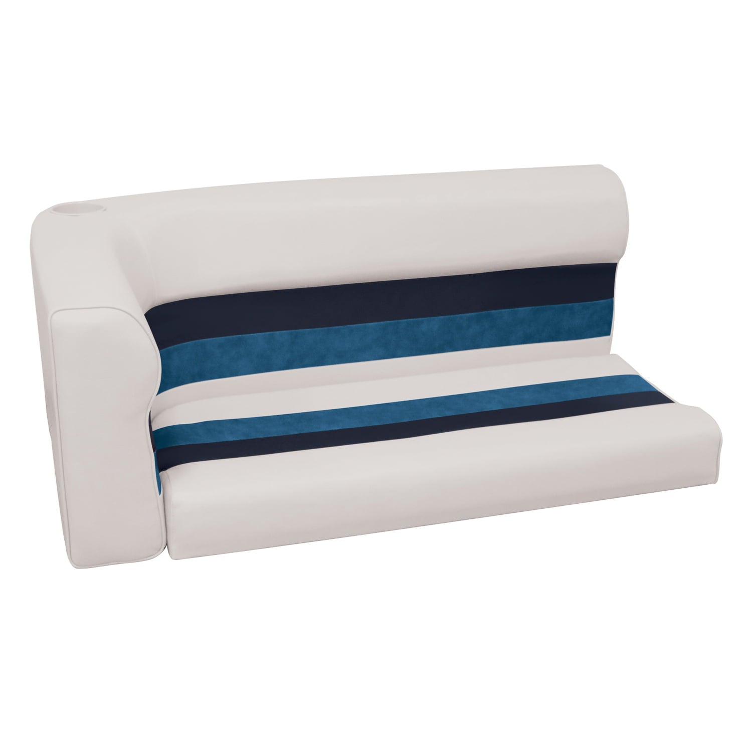 Wise 8WD108-1008 Deluxe Series Pontoon 46 In. Right Corner Lounge Seat and Backrest Cushion Set Only， Color: White， Navy and Blue Boat Seat