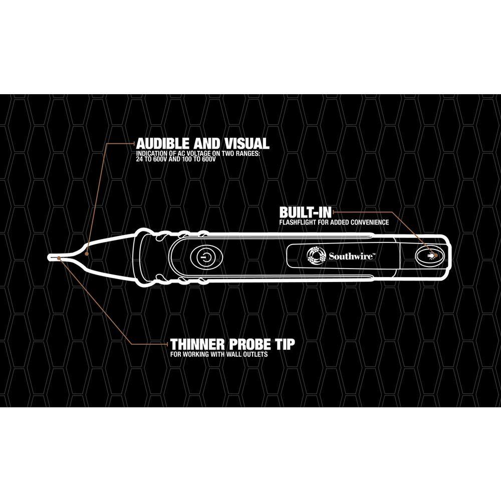 Southwire NCV Non-Contact Voltage Dual Range Pen Type Detector with Flashlight 24-600-Volt AC 59992240