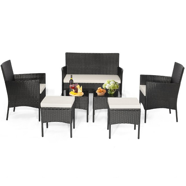 Tangkula 7pcs Outdoor Wicker Sofa Set Patio Rattan Sofa Set W Coffee Tables amp Ottomans