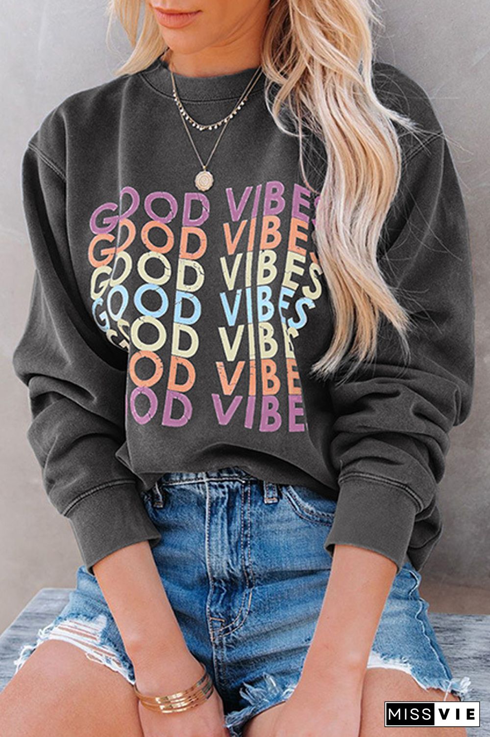 KarliDress Good Vibes Graphic Sweatshirt P12561