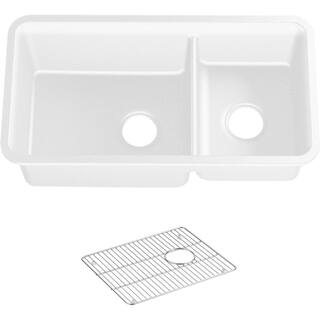 KOHLER Cairn Undermount Neoroc Granite Composite 33.5 in. Double Bowl Kitchen Sink Kit in Matte White K-8204-CM6