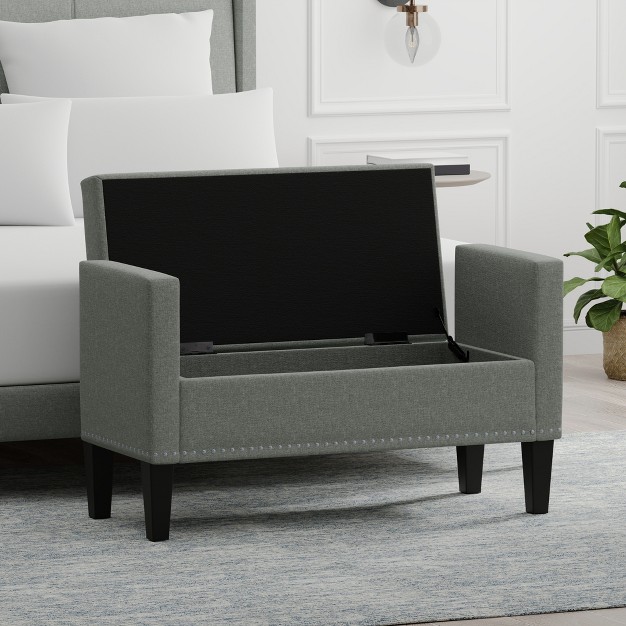 Glenwillow Home Upholstered Storage Bench With Track Arms And Wood Legs