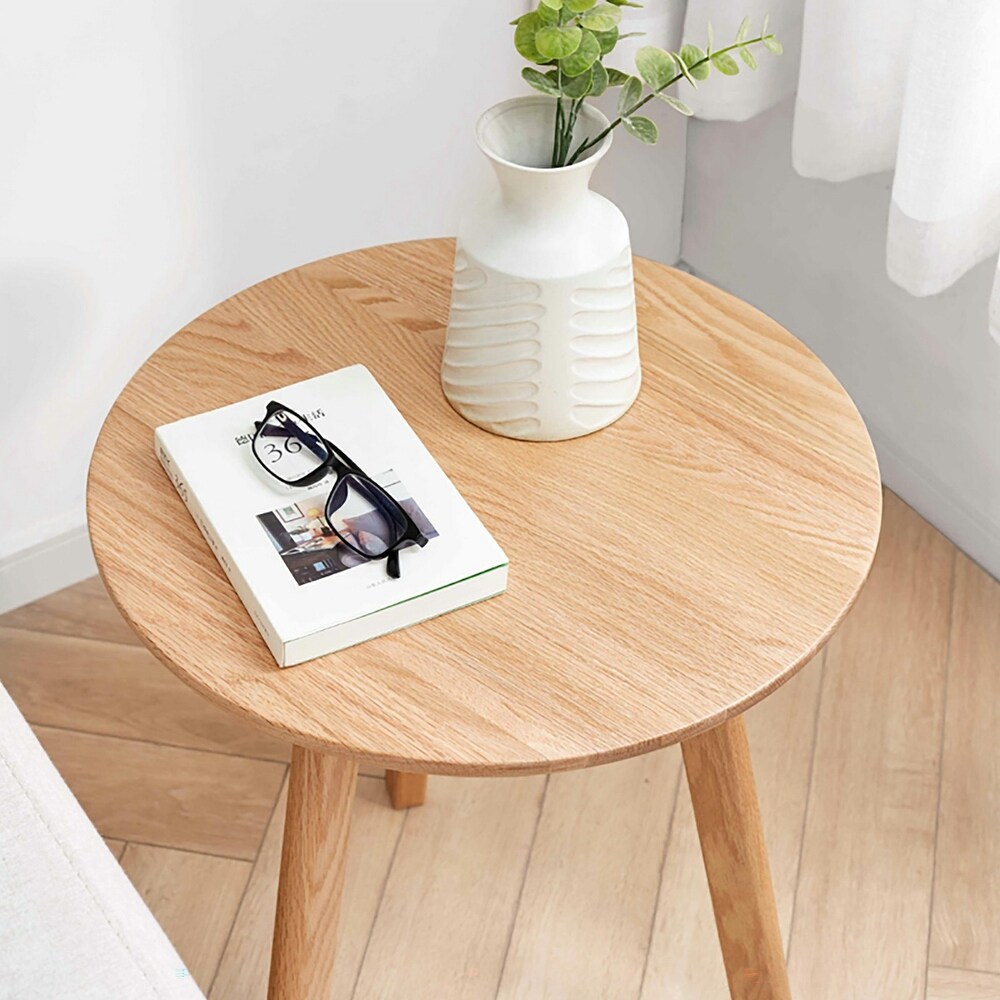 Solid Oak Wood Round End Table