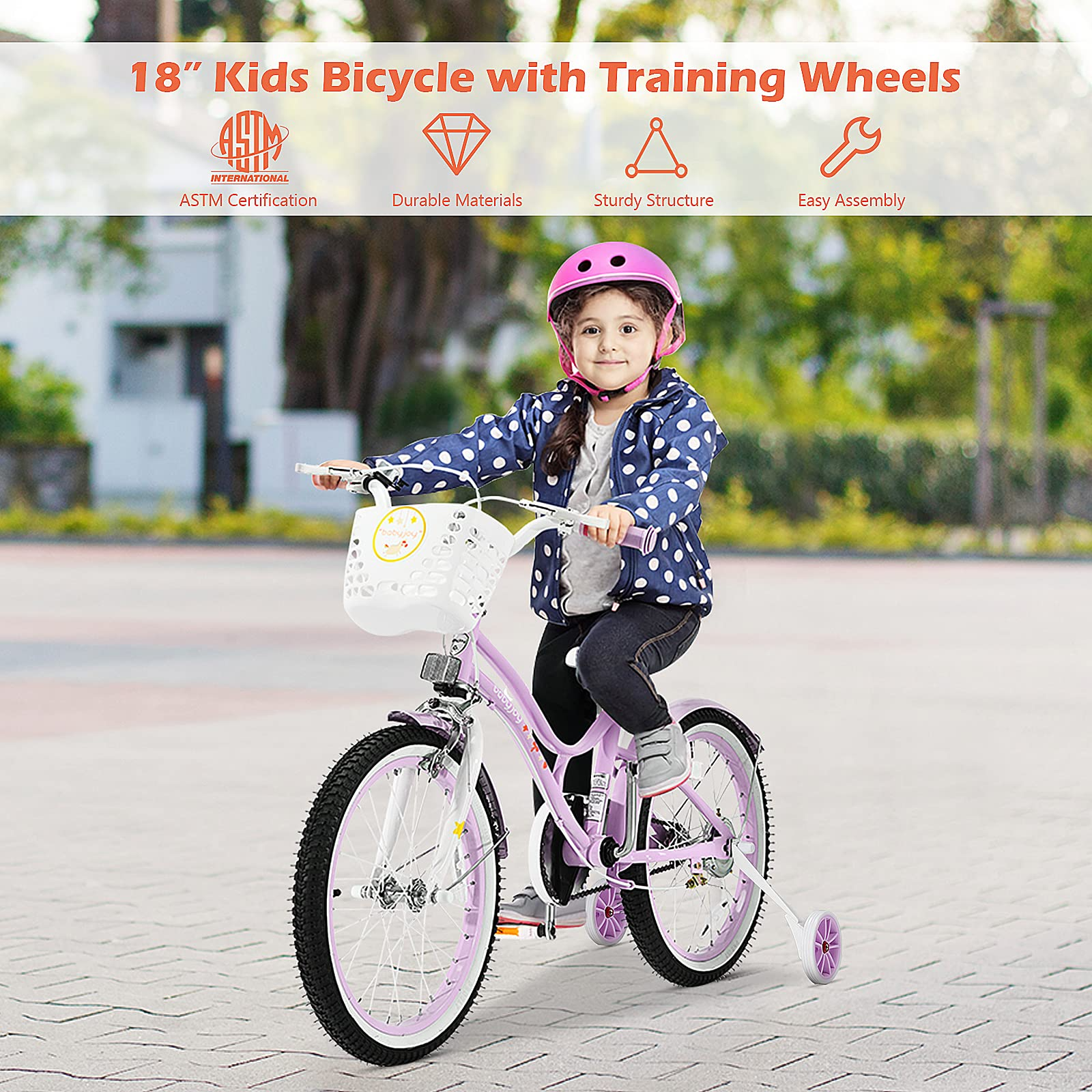 BABY JOY Kids Bike, 16, 18 Inch w/Removable Training Wheels, Adjustable Seat