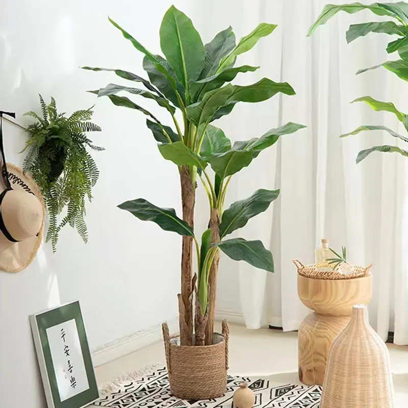 Factory Supply custom green plastic potted artificial plant decoration banana tree for shopping stores