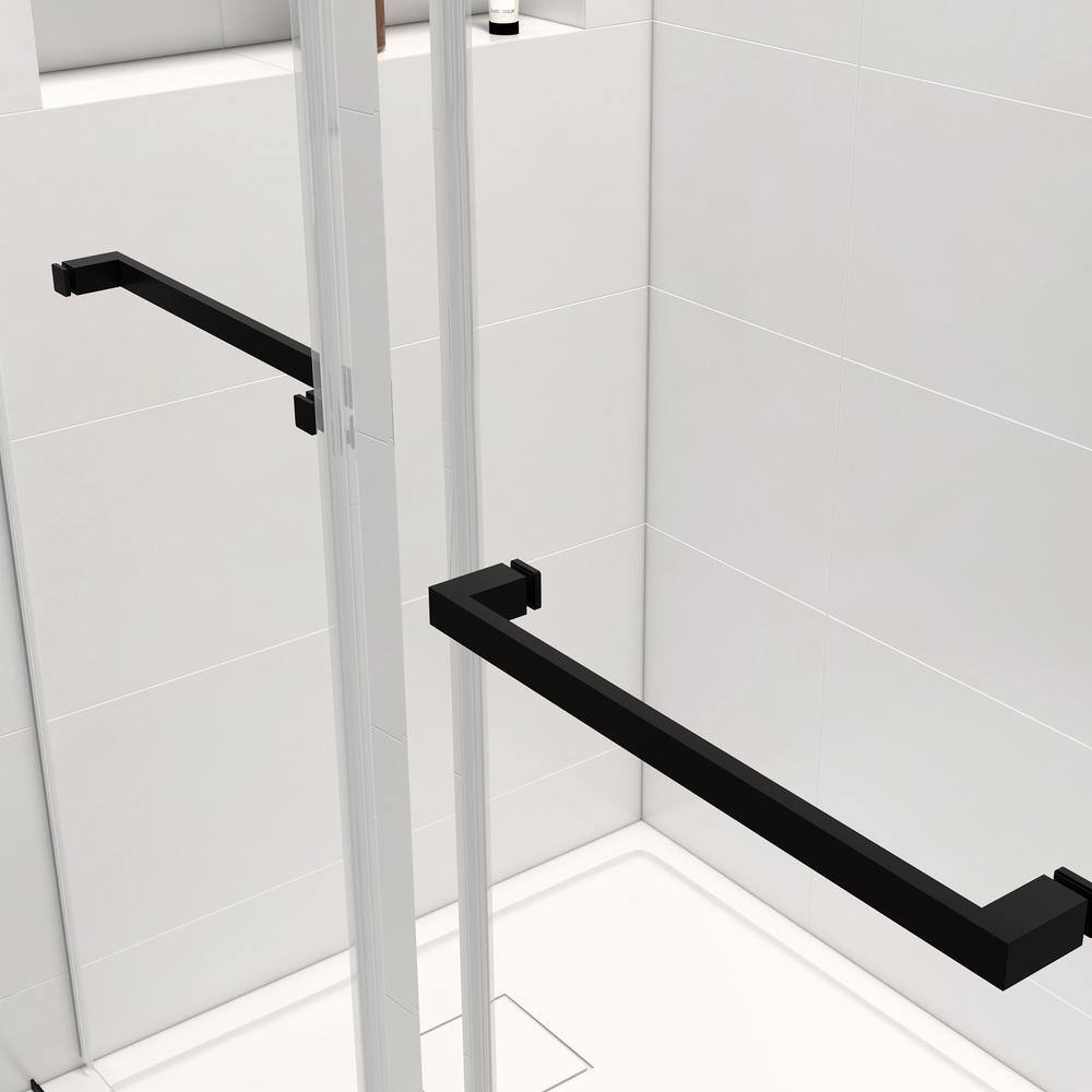 Xspracer Foyil 72 in. W x 76 in. H Sliding Frameless Shower Door in Matte Black Finish with Clear Glass JH-SD100372MB