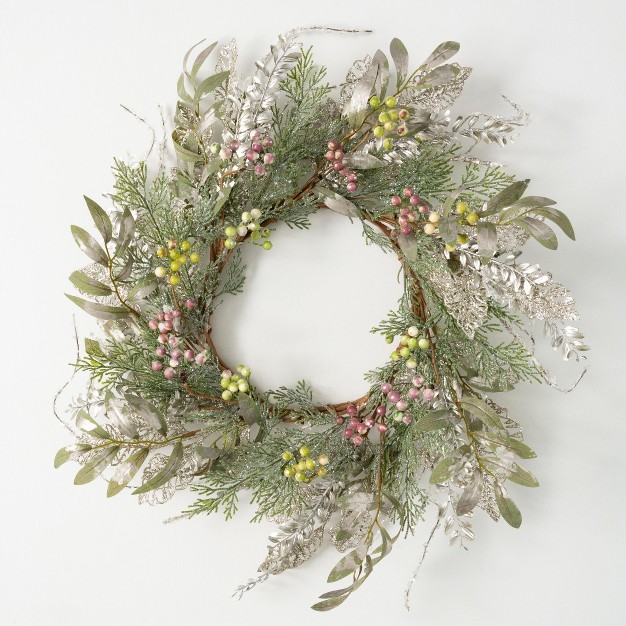 24 quot h Sullivans Pine And Berry Wreath Multicolored