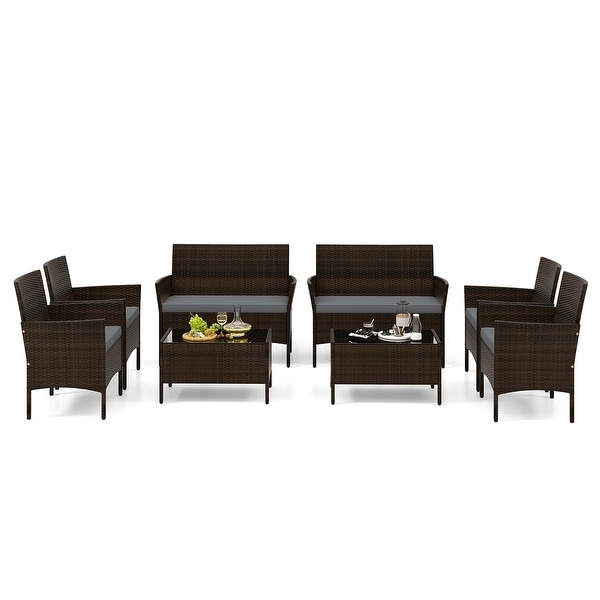 Gymax 8 Piece Patio Rattan Conversation Set Outdoor Wicker Furniture