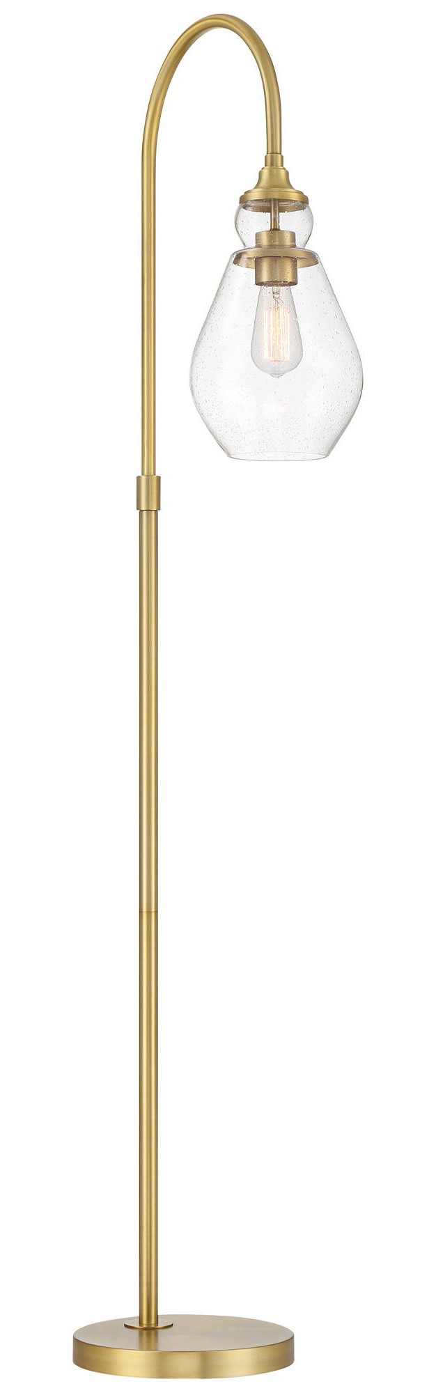 Tall Chairside Arc Floor Lamp Warm Gold Metal Clear Seeded Glass Shade For Living Room Reading Home