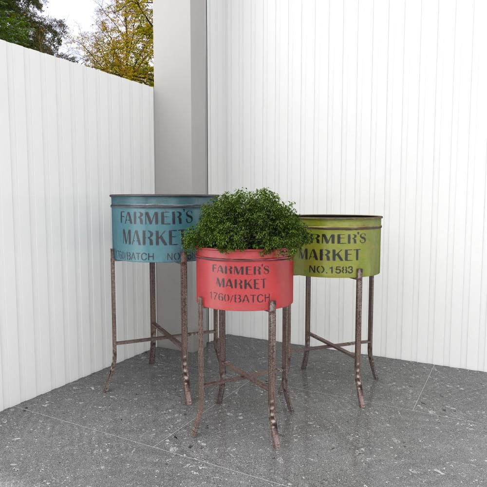 Litton Lane 28 in. x 16 in. Multi Colored Metal Farmhouse Planter (Set of 3) 47994