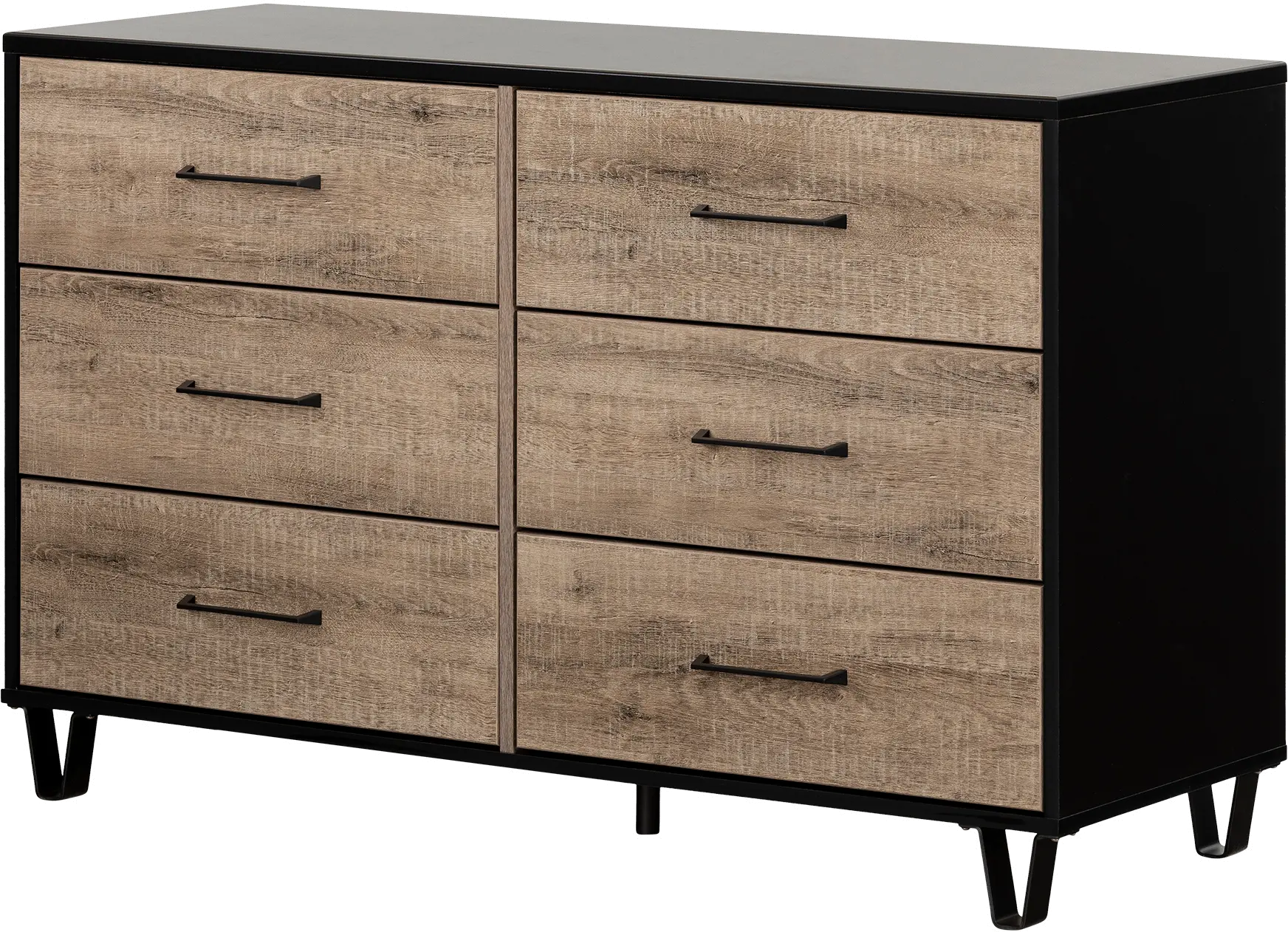 Arlen Weathered Oak and Matte Black 6 Drawer Dresser - South Shore