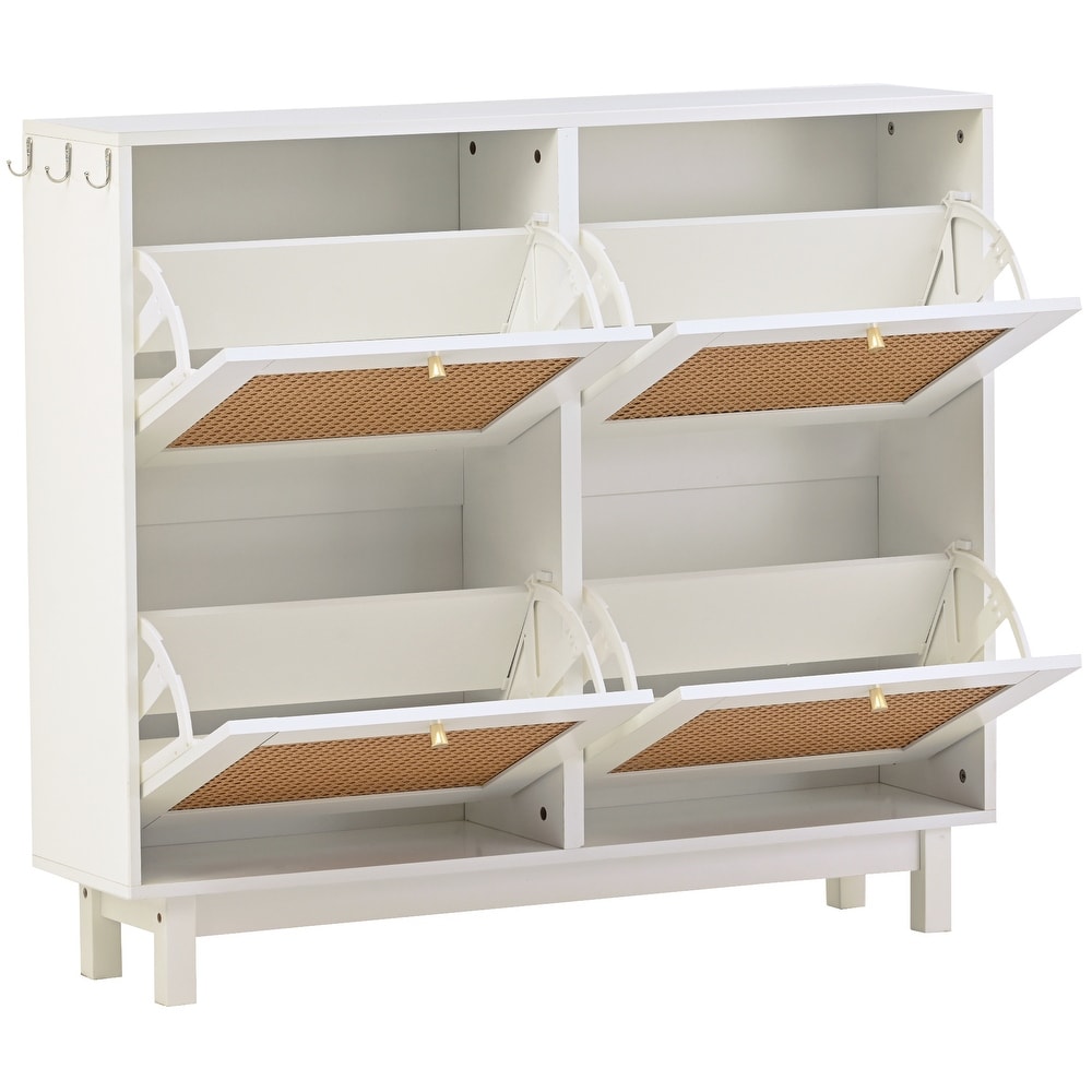 Rattan 2 Tier Shoe Cabinet with 4 Flip Drawers