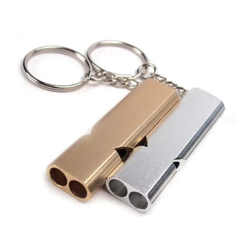 Aluminum oy Double Hole Survival Whistle High frequency Camping Emergency Tools With Key Chain Whistle For Camping Hiking