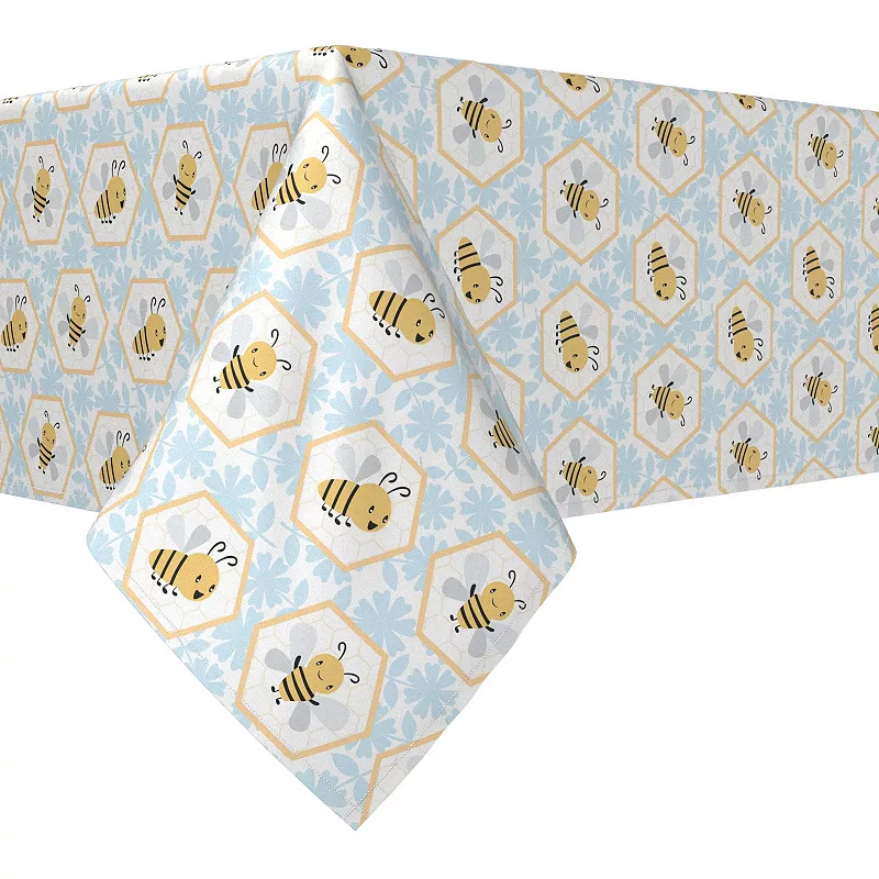 Rectangular Tablecloth， 100% Cotton， 52x120， Cartoon Honeycomb Bees