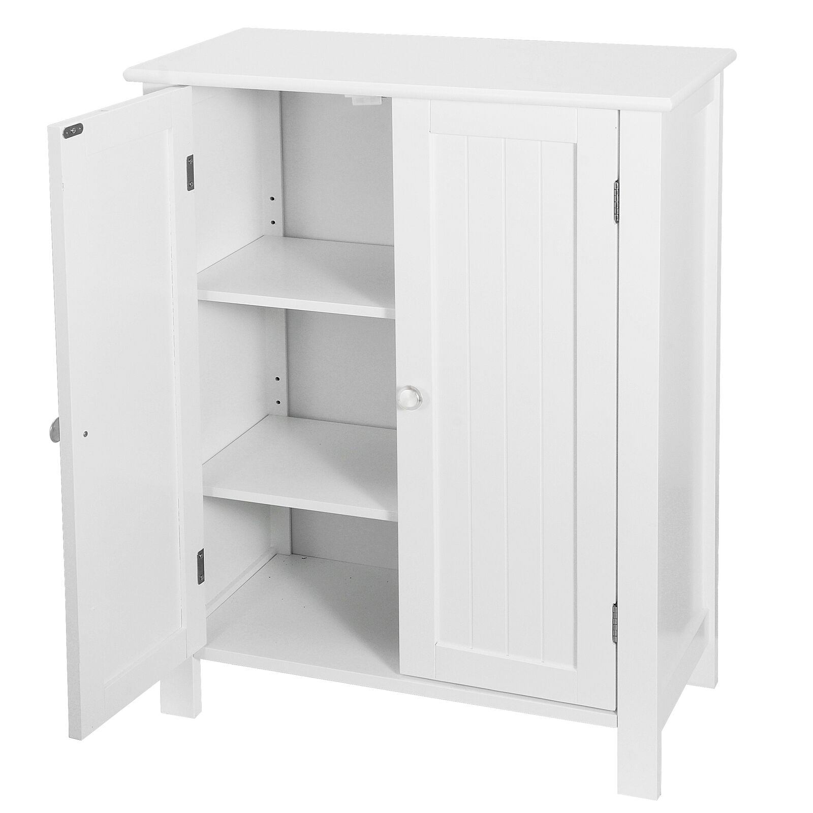 ZENSTYLE White Wooden Bathroom Floor Cabinet Storage Cupboard 3 Shelves Save Space