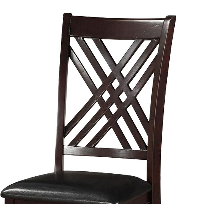 Dining Chair， Vegan Faux Leather， Cross Lattice， Set of 2， Black