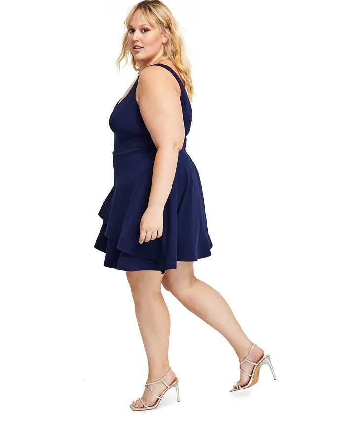 Trendy Plus Size Notched-Neck Tiered-Hem Dress