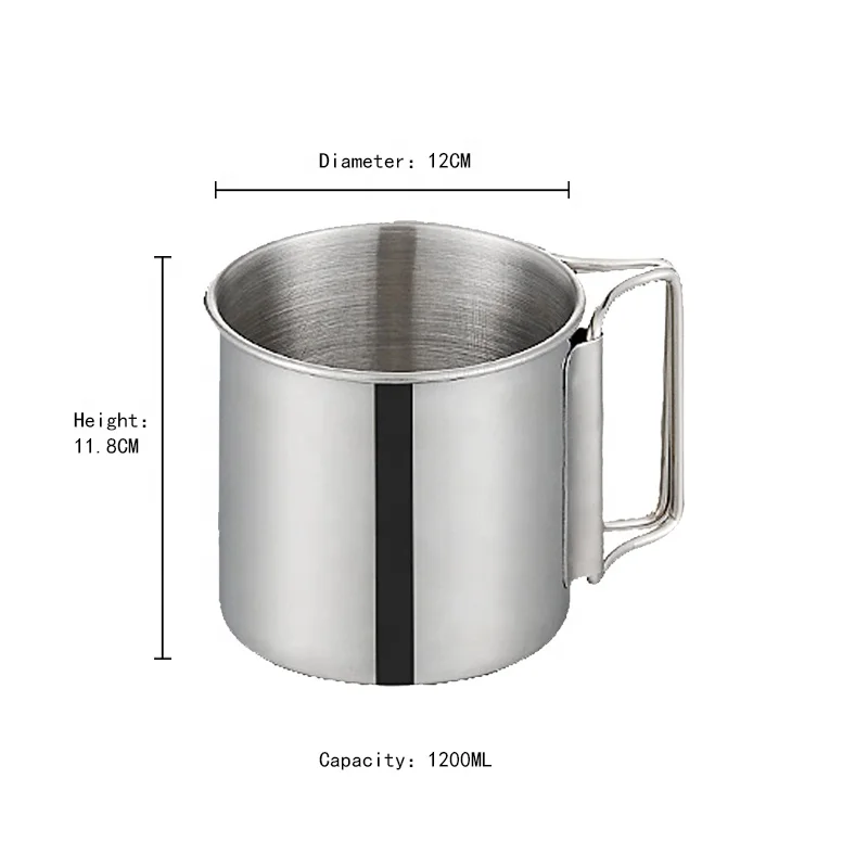 1.2L foldable camp cup outdoor camping   hiking portable mug with handle stainless steel single wall coffee metal cup drinkware