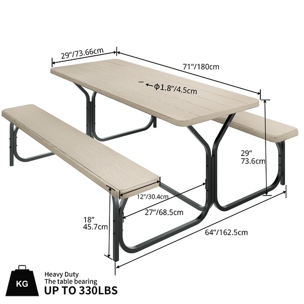 Moasis 6FT HDPE Outdoor Picnic Table Set Bench Set with Metal Base