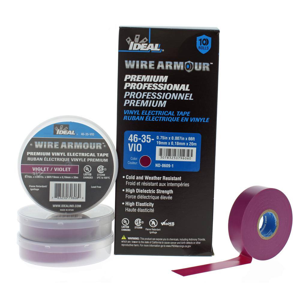 IDEAL Wire Armour 34 in. x 66 ft. Premium Vinyl Tape Violet (10-Pack) 46-35-VIO-10PK