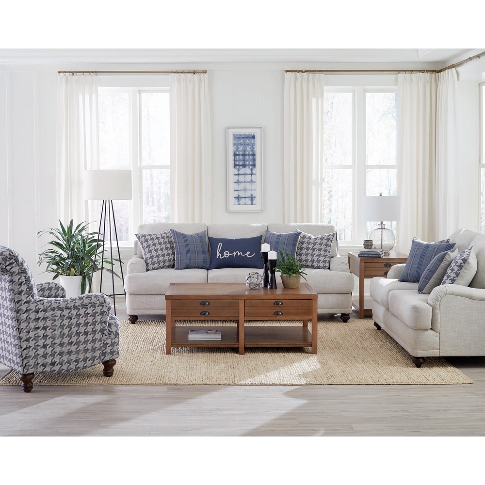 Danforth Light Grey and Blue 3 piece Recessed Arm Living Room Set