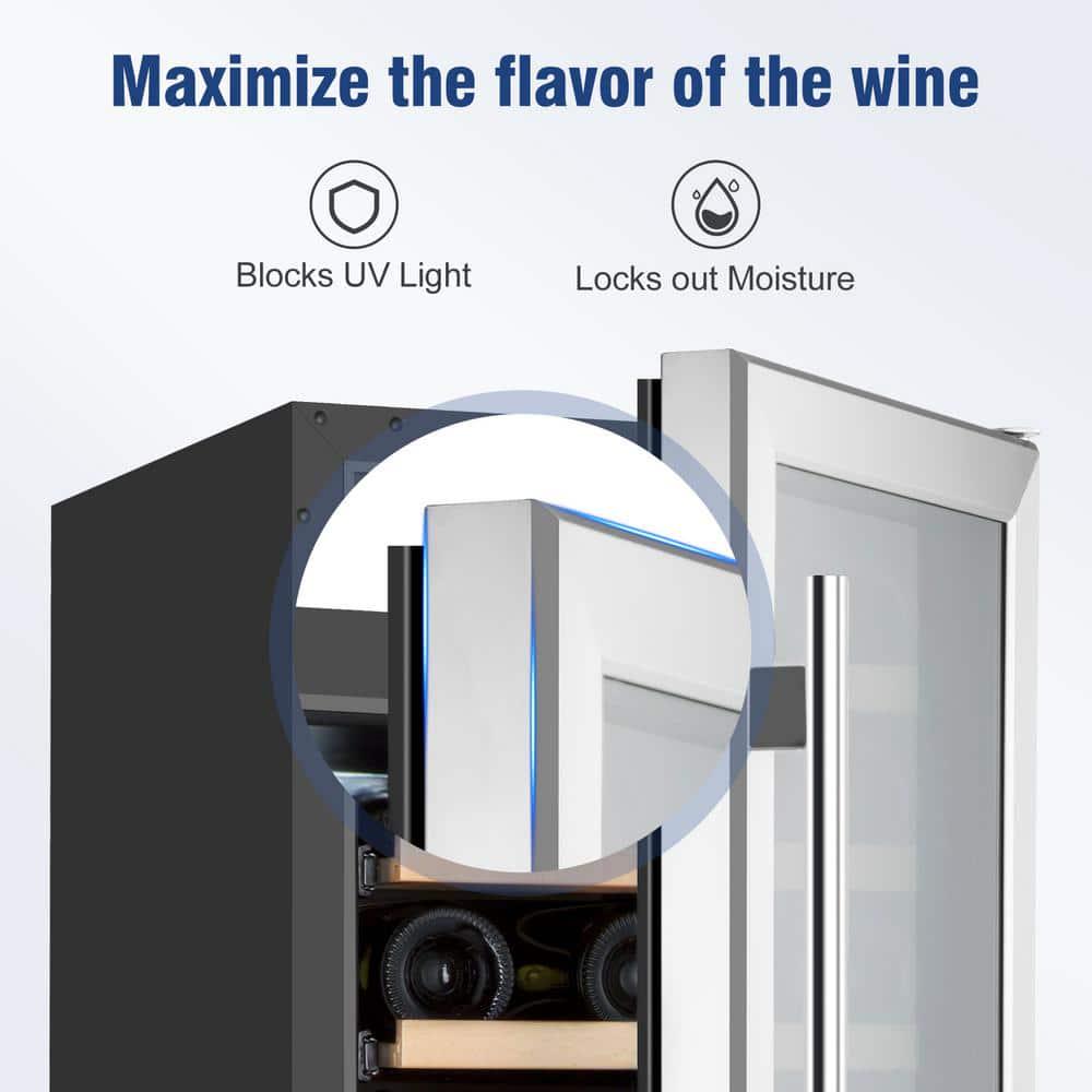 Tylza Dual Zone 15 in 30Bottle BuiltIn and Freestanding Wine Cooler with Glass Door and Childproof Lock