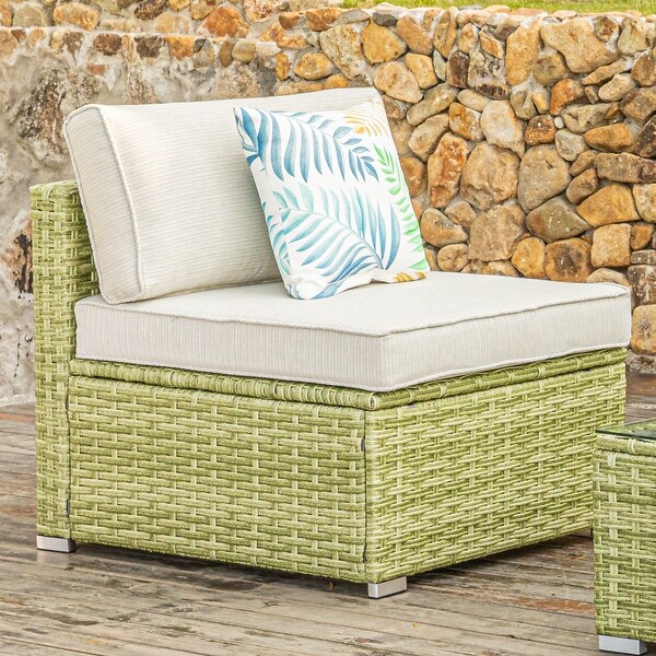 COSIEST PE Wicker Outdoor Armless Chair with Pillow