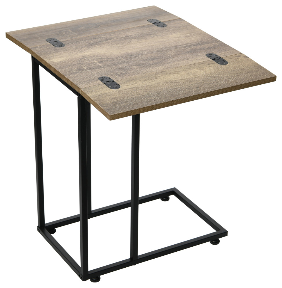 Extendable C Shaped for Accessiblity Side End Table Ashwood Rustic  Black Metal   Industrial   Side Tables And End Tables   by Household Essentials  Houzz