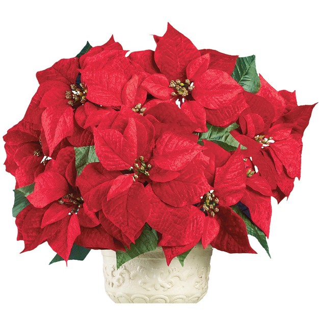 Collections Etc Bright Red Decorative Velvet Poinsettia Bushes - Set Of 3 10 X 10 X 17