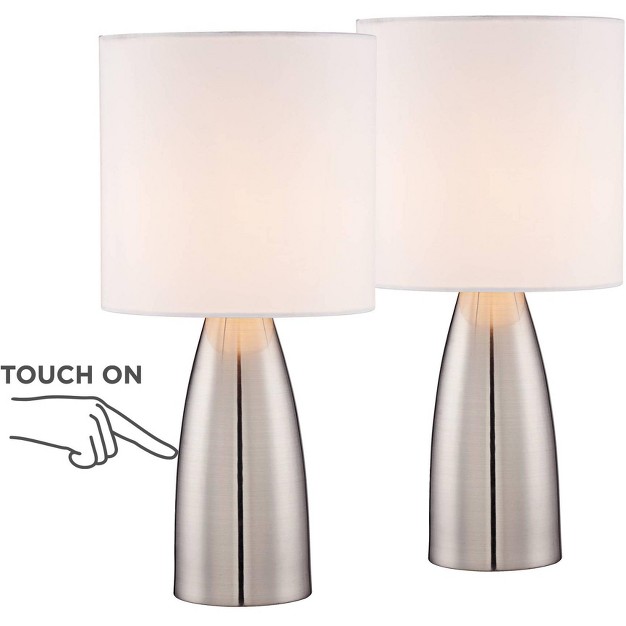 High Set Of 2 Silver Metal Touch On Off White Drum Shade For Bedroom Bedside Nightstand Office Family