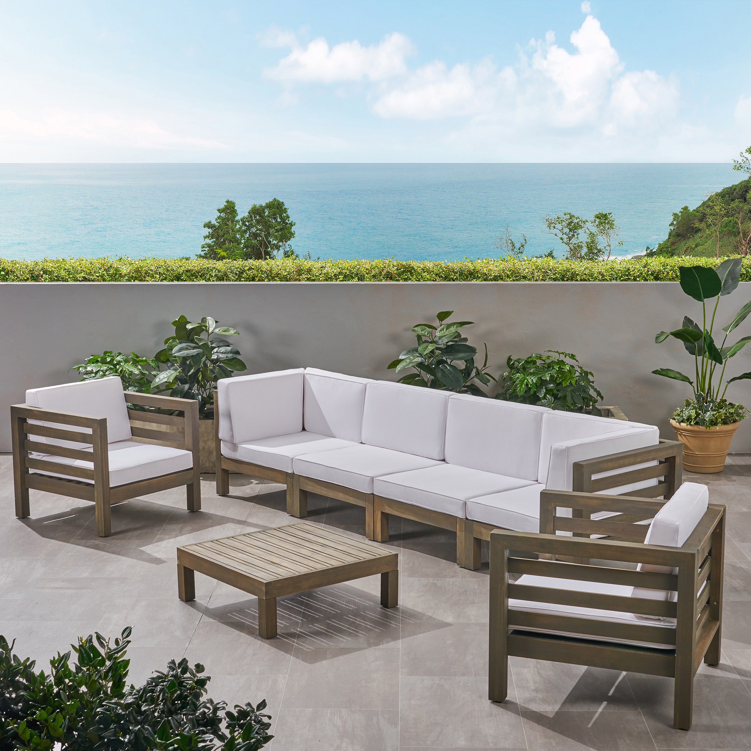 Emma Outdoor 6 Seater Acacia Wood Sofa Chat Set