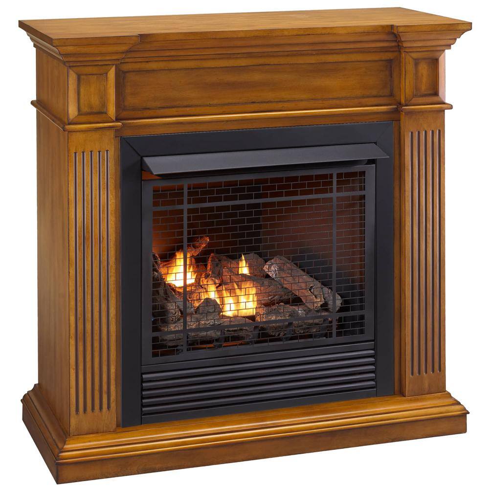 Duluth Forge 32 000 BTU Dual Fuel Vent Free Gas Fireplace with Jefferson Series Mantel Remote Control in Medium Maple FDI32R-J-MM