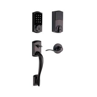 Kwikset SmartCode 915 Touchscreen Venetian Bronze Single Cylinder Electronic Deadbolt with Avalon Handleset and Tustin Lever 915AVL91511PCB