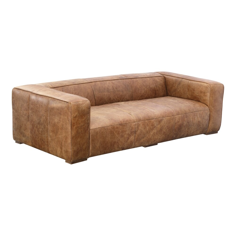 Aurelle Home Wide Rustic Top Grain Leather Sofa   27.5\