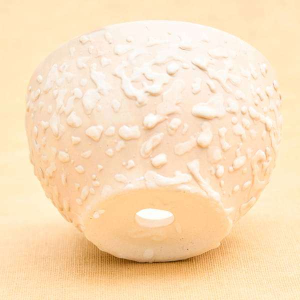 4.4 inch (11 cm) CP015 Embossed Bowl Round Ceramic Pot With Plate (Beige)