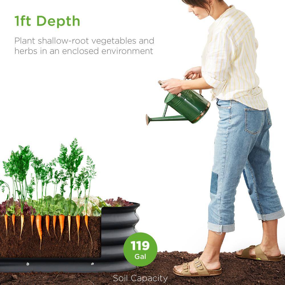 Best Choice Products 8 ft. x 2 ft. x 1 ft. Oval Steel Raised Garden Bed Planter Box for Vegetables Flowers in Charcoal SKY6602