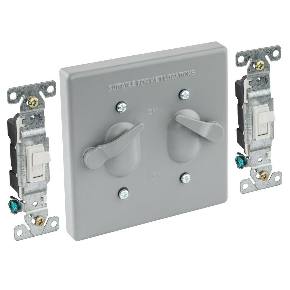 Commercial Electric Gray 2-Gang Weatherproof Toggle Switch Cover Combination with Switches WTC221G