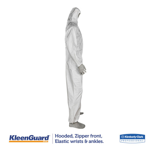 KleenGuard A35 Liquid and Particle Protection Coveralls， Zipper Front， Hooded， Elastic Wrists and Ankles， X-Large， White， 25/Carton (38939)