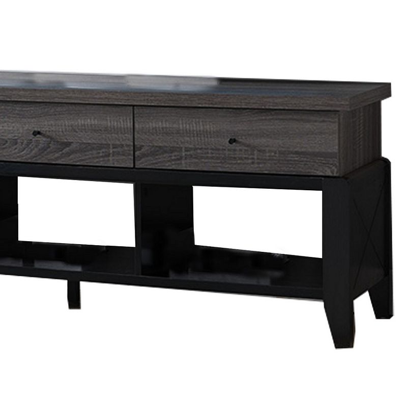 Wooden Frame TV Stand with 3 Drawers and 3 Open Compartments，Gray and Black