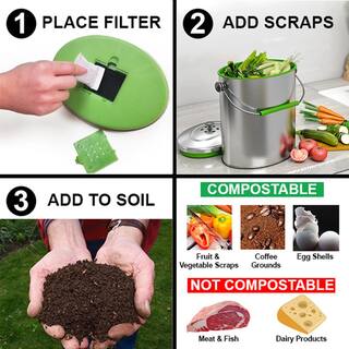 iTouchless 1.6 Gal. Titanium Oval Compost Bin with AbsorbX Odor Filter System Pest-Proof Rust-Free Kitchen Countertop Trash Can CB06OT