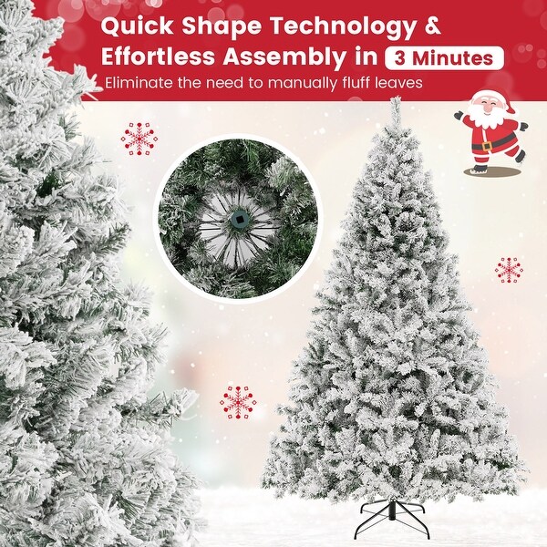 Gymax 6/7/8 FT PreLit SnowFlocked Xmas Tree 3MinuteSetup