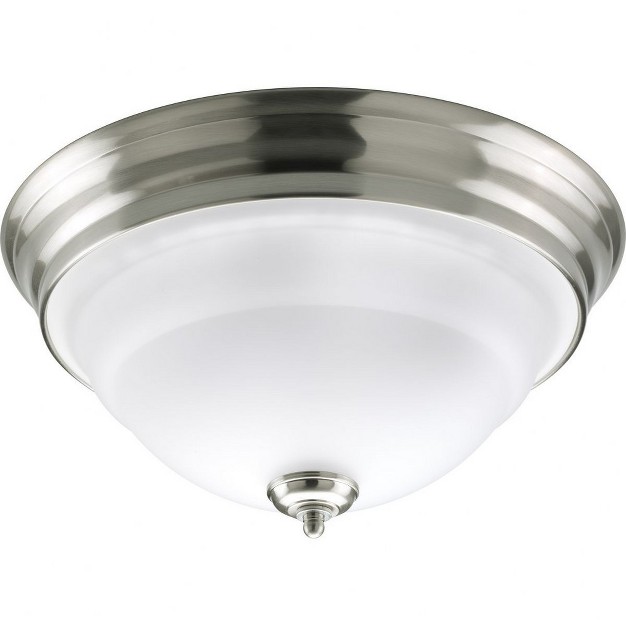 Progress Lighting Torino Collection 2 light Flush Mount Brushed Nickel Etched White Glass Bowl