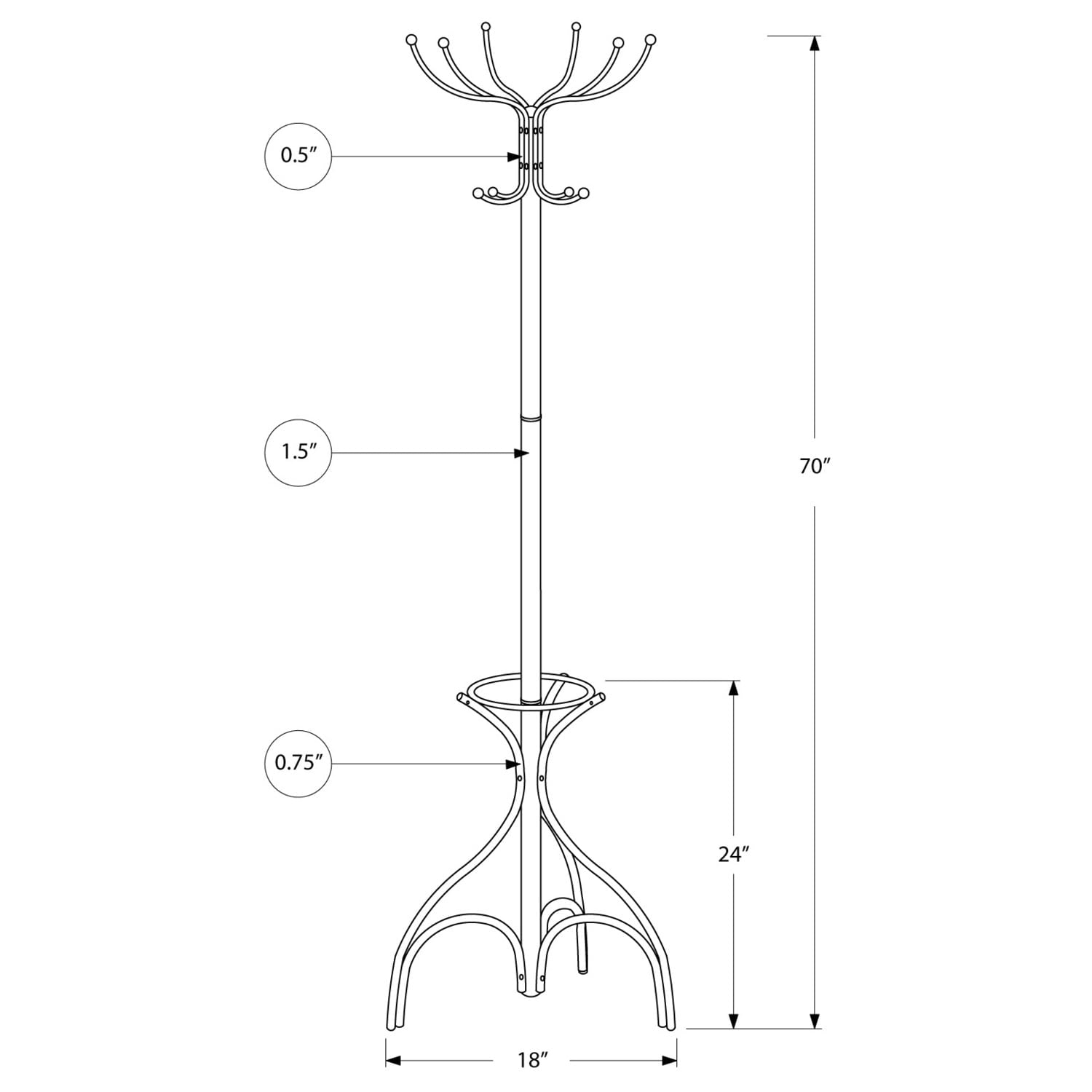 Coat Rack， Hall Tree， Free Standing， 12 Hooks， Entryway， 70