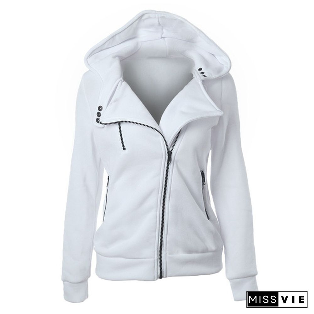 Large Size Women Sports Personality Side Zipper Hooded Cardigan Sweatshirt Sweater Jacket Fashion Coat